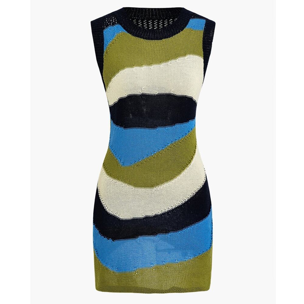 Micas Knit Contrast Tank Mini Dress Boho Breezy Resort XL